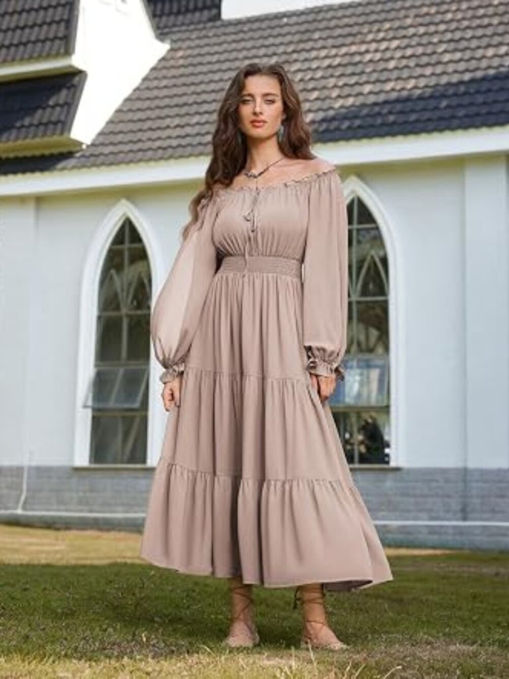 Scarlet Darkness Women Renaissance Off Shoulder Split Sleeve Maxi Dress S
